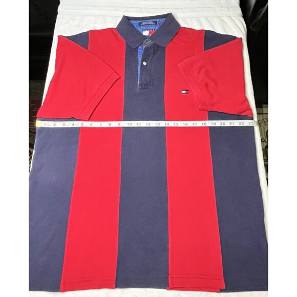 Tommy Hilfiger Mens LARGE Polo Shirt Short Sleeves 2-button Front Red/Blue - Picture 1 of 3